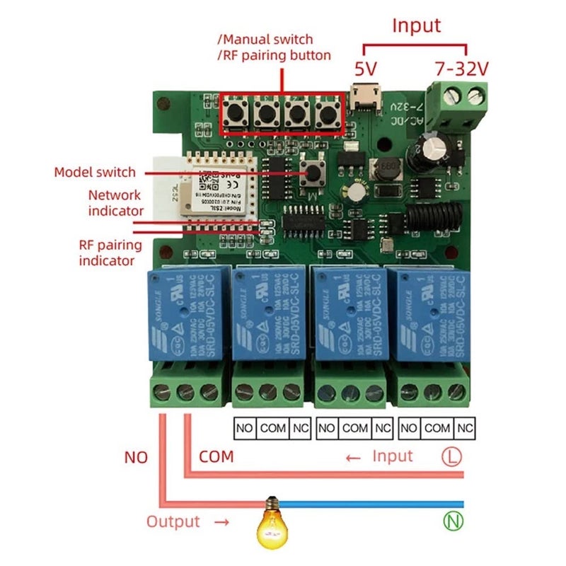 MHCOZY 4 Channel 12V ZigBee Relay Switch with Clean Contact, Adjustable Self-Lock and Momentary Interlock Working Mode,Automate Garage Gate Door Blind(Zigbee Hub Needed) - Image 3