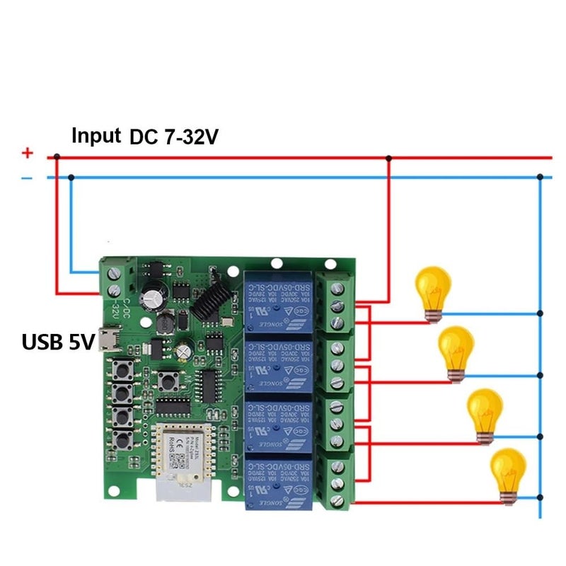 MHCOZY 4 Channel 12V ZigBee Relay Switch with Clean Contact, Adjustable Self-Lock and Momentary Interlock Working Mode,Automate Garage Gate Door Blind(Zigbee Hub Needed) - Image 4