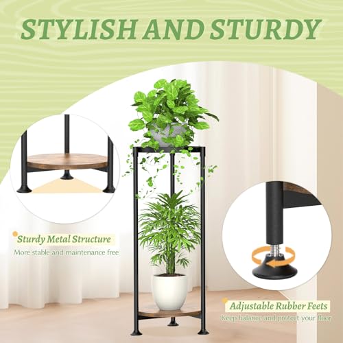 KMOTASUO 2 Tier Black Plant Stand Indoor for Large Tall Heavy Duty Planter, Multiple Sturdy Metal Flower Corner Rack for Narrow House Floor, Iron Vertical Level Round Orchi Holder Organizer, Modern - Image 3