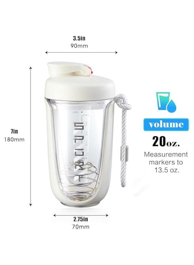 TRASSLE Protein Shaker Bottle 20 oz Protein Shaker Cup Shaker Bottle for Protein Mixes Leakproof Shaker BPA Free Protein Shaker with Blender Ball for Gym Fitness(White)  - Image 2