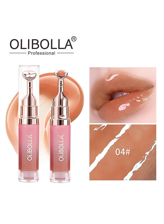 OLIBOLLA Brightening Lip Serum, Hydrating & Plumping Tinted Lip Gloss, Moisturizing Lip Balm with Polypeptides & Squalane for Glossy Sheer, Smooth Lips,#04 - Image 2