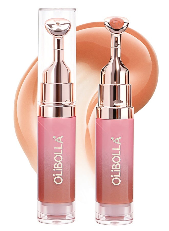 OLIBOLLA Brightening Lip Serum, Hydrating & Plumping Tinted Lip Gloss, Moisturizing Lip Balm with Polypeptides & Squalane for Glossy Sheer, Smooth Lips,#04 - Image 1