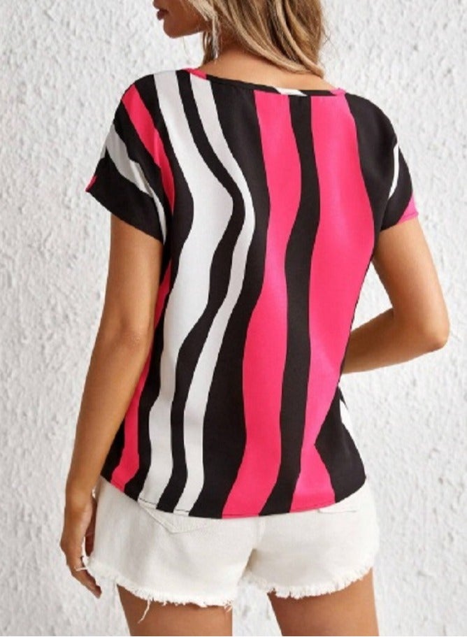 Shein SHEIN Clasi Striped Print V-cut Neck Blouse  - Image 4