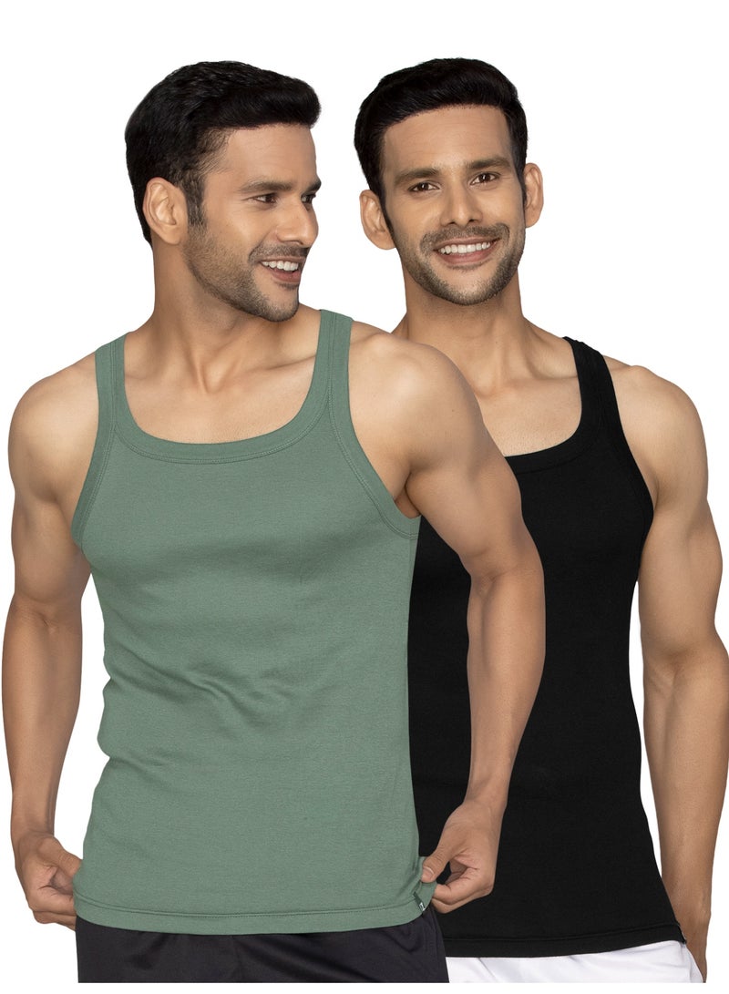 اكس واي اكس اكس XYXX صدرية رجالية سادة بقصّة عادية من القطن الممشط، عبوة من قطعتين - Image 1