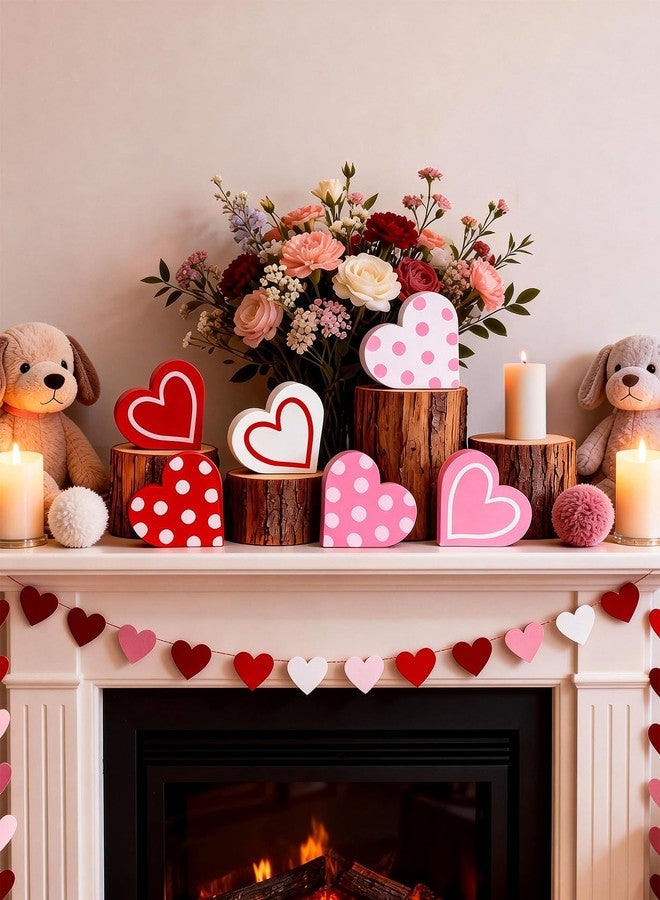 bomis 6 Pcs Valentines Day Wooden Hearts Signs, Valentine Tiered Tray Decor, Heart Shape Table Blocks Double Side Printed for Tiered Tray Home Table Sweetheart Shelf Mantel Office Valentine Decoration - Image 4
