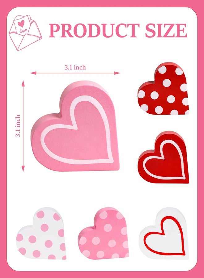 bomis 6 Pcs Valentines Day Wooden Hearts Signs, Valentine Tiered Tray Decor, Heart Shape Table Blocks Double Side Printed for Tiered Tray Home Table Sweetheart Shelf Mantel Office Valentine Decoration - Image 2