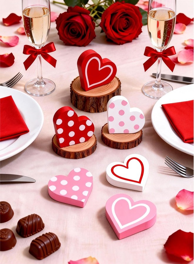 bomis 6 Pcs Valentines Day Wooden Hearts Signs, Valentine Tiered Tray Decor, Heart Shape Table Blocks Double Side Printed for Tiered Tray Home Table Sweetheart Shelf Mantel Office Valentine Decoration - Image 5