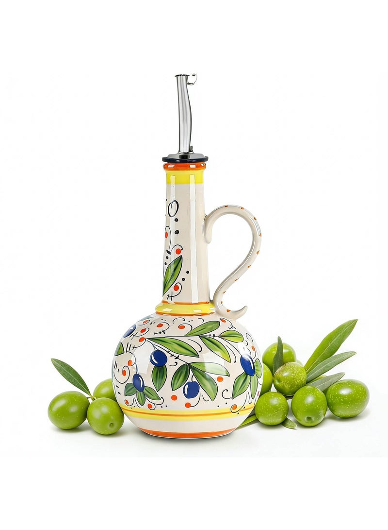 AceLuste 540ML Hand-Painted Ceramic Olive Oil Dispenser for Kitchen,  Large Capacity Oil Vinegar Cruet with Stainless Steel Spout, Premium Stoneware Oil Bottle, Multi-Use Oil Container for Oil, Vinegar, Soy Sauce Etc, Best Gift Choice for Family and Friends - Image 1