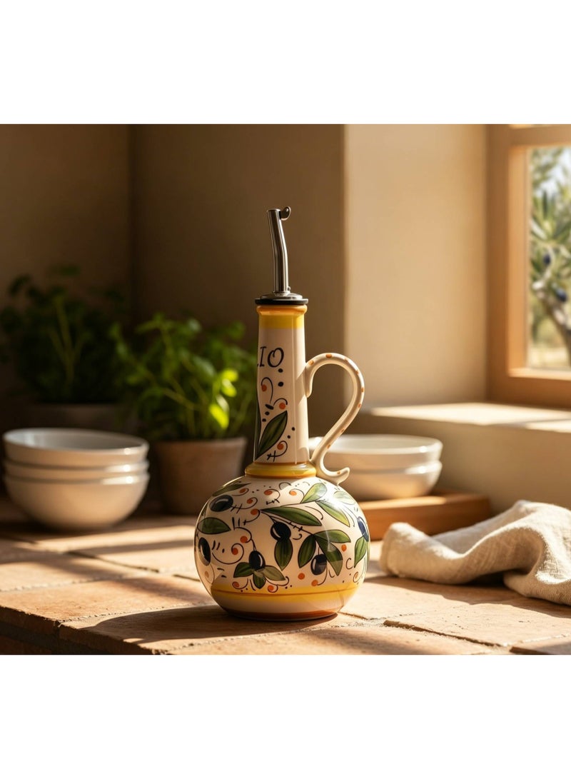 AceLuste 540ML Hand-Painted Ceramic Olive Oil Dispenser for Kitchen,  Large Capacity Oil Vinegar Cruet with Stainless Steel Spout, Premium Stoneware Oil Bottle, Multi-Use Oil Container for Oil, Vinegar, Soy Sauce Etc, Best Gift Choice for Family and Friends - Image 5
