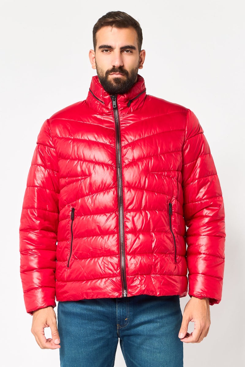 Kenneth Cole Men Quilted Long Sleeve Puffer Jacket, Red - Image 1
