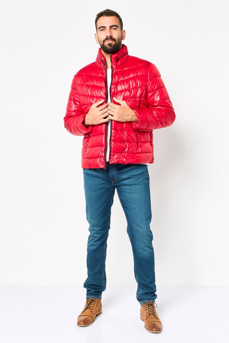 Kenneth Cole Men Quilted Long Sleeve Puffer Jacket, Red - Image 2