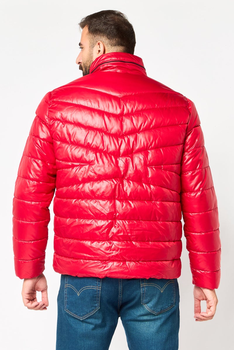 Kenneth Cole Men Quilted Long Sleeve Puffer Jacket, Red - Image 4