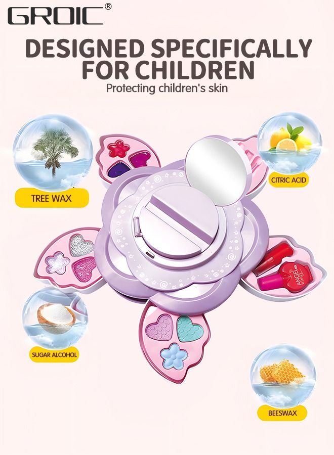 GROIC 16 PCS Kids Makeup Kit Washable Kit, Girl Toys Real Cosmetic Set with Rotating Case, Safe & Non-Toxic Toy Pretend Beauty Portable Flower Box - Image 5