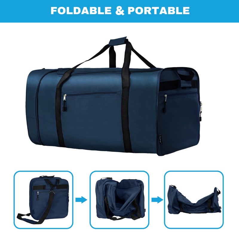 Finnhomy 100L Foldable Rolling Duffel Bag with 2 Wheels, Light Weight Travel Duffel bag with Large Loading Capacity, 32 inch Rolling Duffel bag with Shoulder Strap for Travel Camping Sports, Dark Blue - Image 5