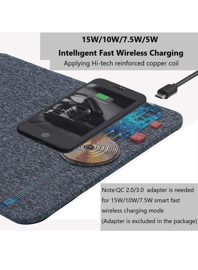 15W Qi Wireless Charging Mouse Pad - Large Fabric Gaming Mat Compatible with iPhone, Samsung, Google Pixel - Fast Charge for All Devices - Image 2