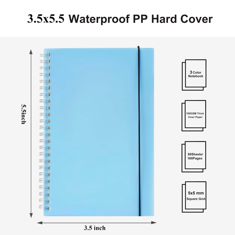 MSTONAL 3 Pack Small Spiral Notebook Graph, 3.5x5.5 Mini Pocket Spiral Notebooks With 5x5mm Square Grid Pages, 80 Sheets/160 Pages 100gsm Thick Paper to Stay Organized for Work School Office - Image 3