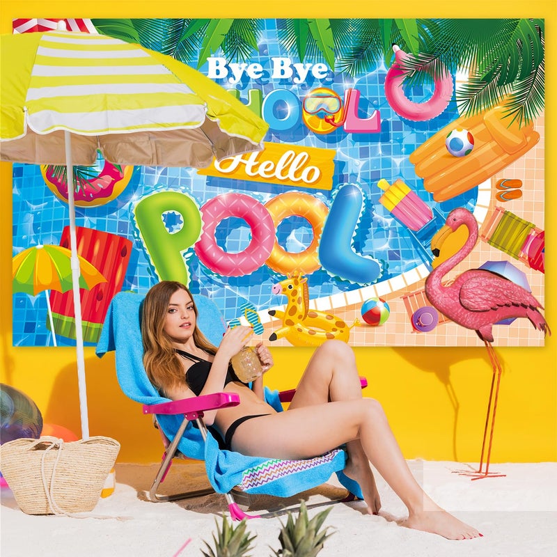 NUTTYBASH Goodbye School Hello Pool Party Decorations, End of School Year Banner Party Decorations, Last Day of School Decorations Pool Party Decorations for Summer Themed Party Supplies 71x44Inch - Image 5