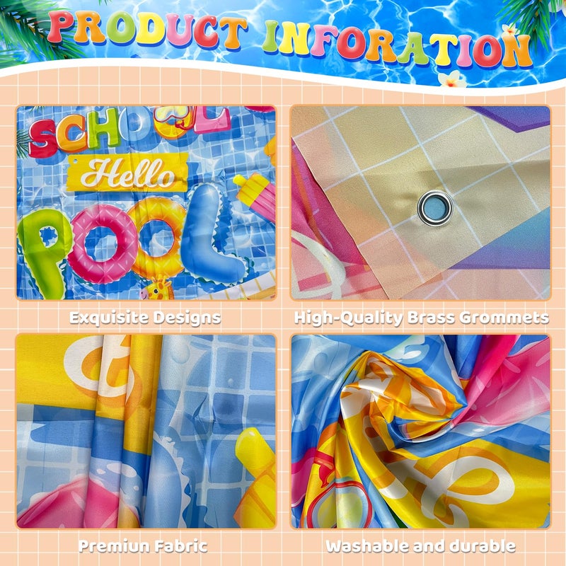 NUTTYBASH Goodbye School Hello Pool Party Decorations, End of School Year Banner Party Decorations, Last Day of School Decorations Pool Party Decorations for Summer Themed Party Supplies 71x44Inch - Image 4