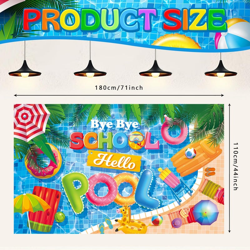 NUTTYBASH Goodbye School Hello Pool Party Decorations, End of School Year Banner Party Decorations, Last Day of School Decorations Pool Party Decorations for Summer Themed Party Supplies 71x44Inch - Image 3