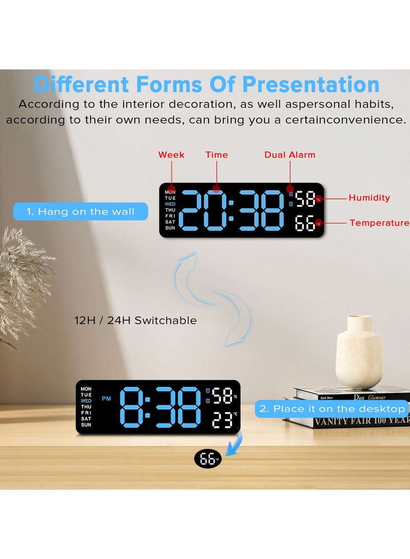 Yakiter Digital 9 LED Alarm Clock with Temperature Humidity Auto-Dimming Snooze 12/24H for Bedroom Bedside Desk Table Home Office Kids Elderly Deep Sleepers Black Blue - Image 5