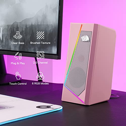 Redragon GS520 RGB Desktop Speakers 20 Channel PC Computer Stereo Speaker with 6 Colorful LED Modes Enhanced Sound and EasyAccess Volume Control USB Powered w 35mm Cable Pink - Image 3