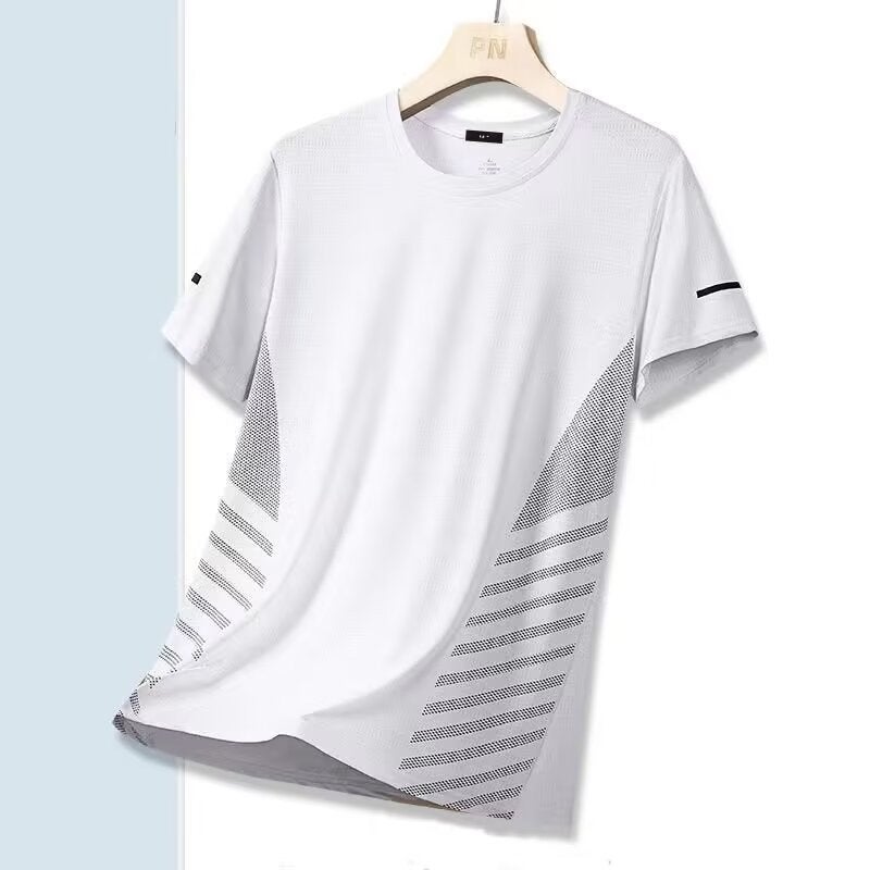 Ice Silk Short-Sleeved Pure Color Breathable Hole Quick-Drying Non-Balling High-Elastic Skin-Friendly Outdoor Sports Casual Fashion Men'S T-Shirt - Image 1