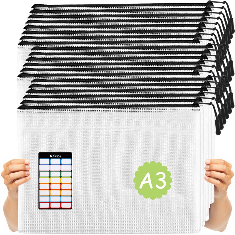 YOPCDJ 20pcs Mesh Zipper Pouch, A3 17x12 Inches Large Reusable Zipper Pouches for Organizing Classroom and Storage, Extra Large Zipper Bags, Board Game Storage, Puzzle Bags - Image 1