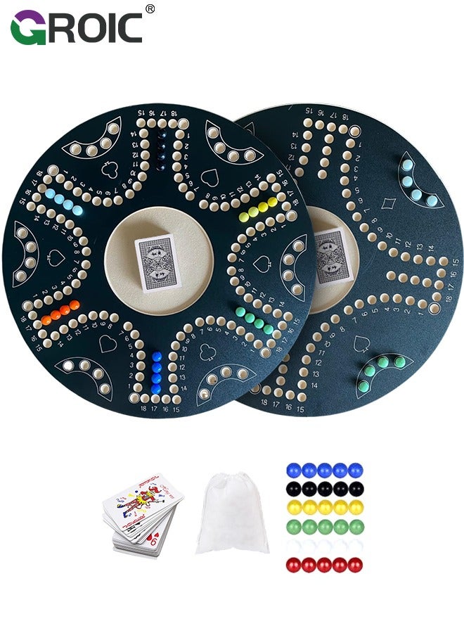 GROIC لعبة جاكاروا، لعبة لودو، لعبة لوحية خشبية مزدوجة الجوانب لـ 4 و 6 لاعبين مع 24 كرة و بطاقات، بحجم 54 سم × 54 سم، لعبة جاكاروا العائلية، لعبة الكرات (أسود) - Image 1