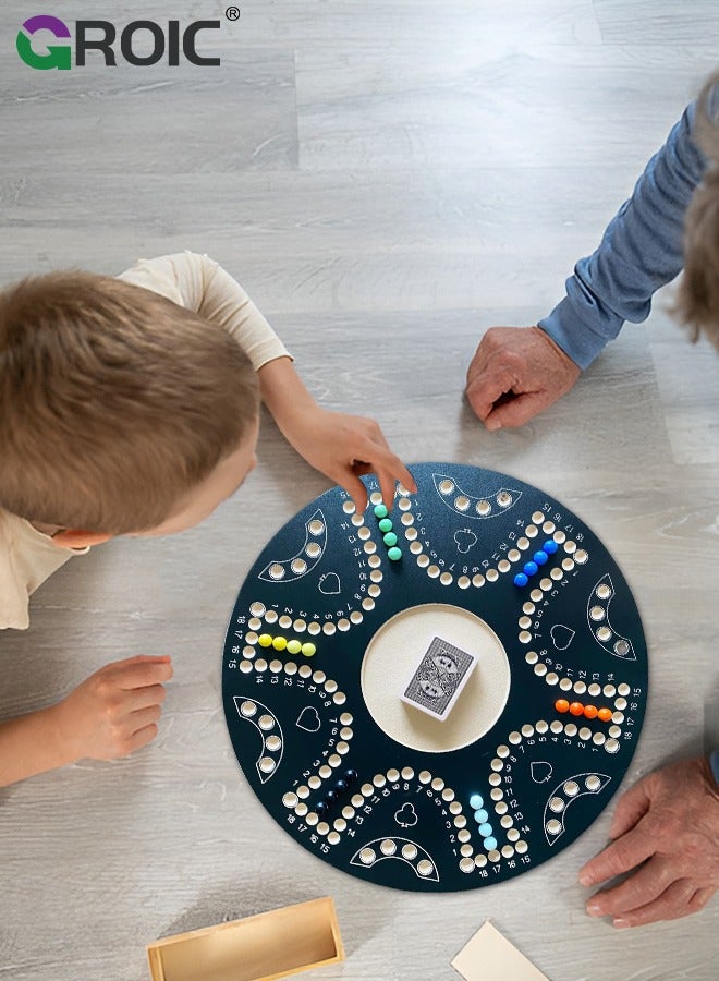 GROIC لعبة جاكاروا، لعبة لودو، لعبة لوحية خشبية مزدوجة الجوانب لـ 4 و 6 لاعبين مع 24 كرة و بطاقات، بحجم 54 سم × 54 سم، لعبة جاكاروا العائلية، لعبة الكرات (أسود) - Image 4