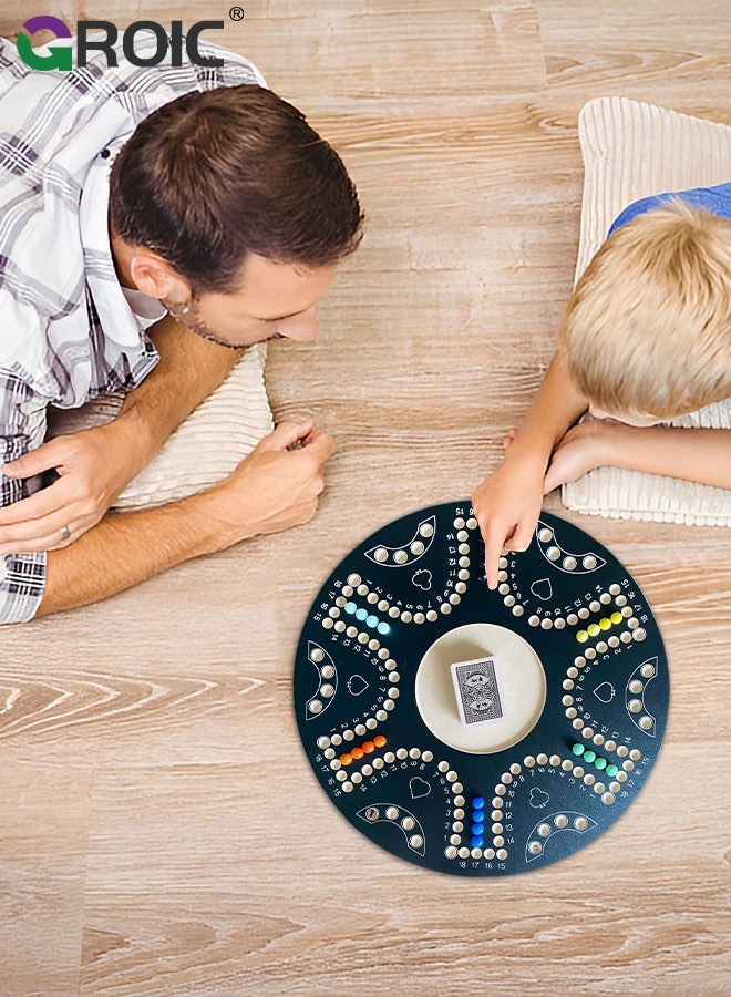 GROIC لعبة جاكاروا، لعبة لودو، لعبة لوحية خشبية مزدوجة الجوانب لـ 4 و 6 لاعبين مع 24 كرة و بطاقات، بحجم 54 سم × 54 سم، لعبة جاكاروا العائلية، لعبة الكرات (أسود) - Image 5