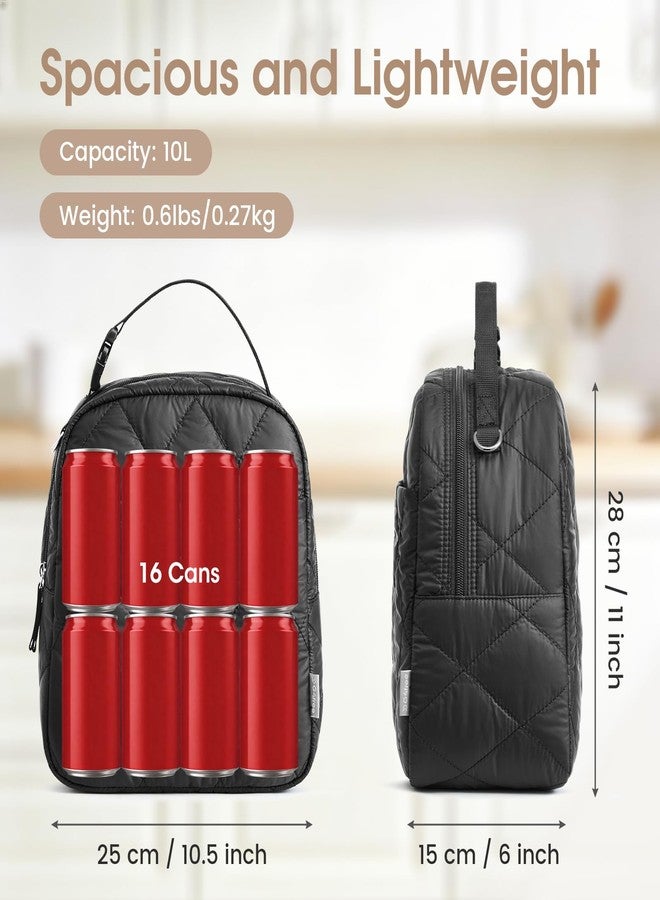 G4Free Large Insulated Lunch Bag, Leakproof Quilted Lunch Box Women Men, Reusable Puffer Lunch Bag For Work Picnic Travel, Black - Image 2