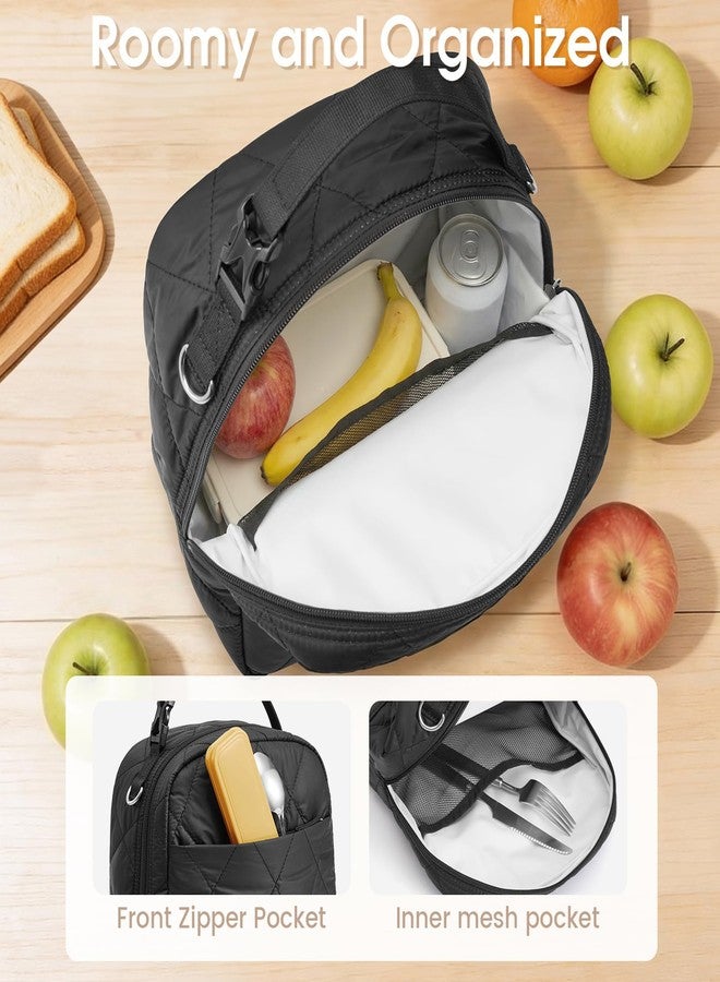 G4Free Large Insulated Lunch Bag, Leakproof Quilted Lunch Box Women Men, Reusable Puffer Lunch Bag For Work Picnic Travel, Black - Image 3