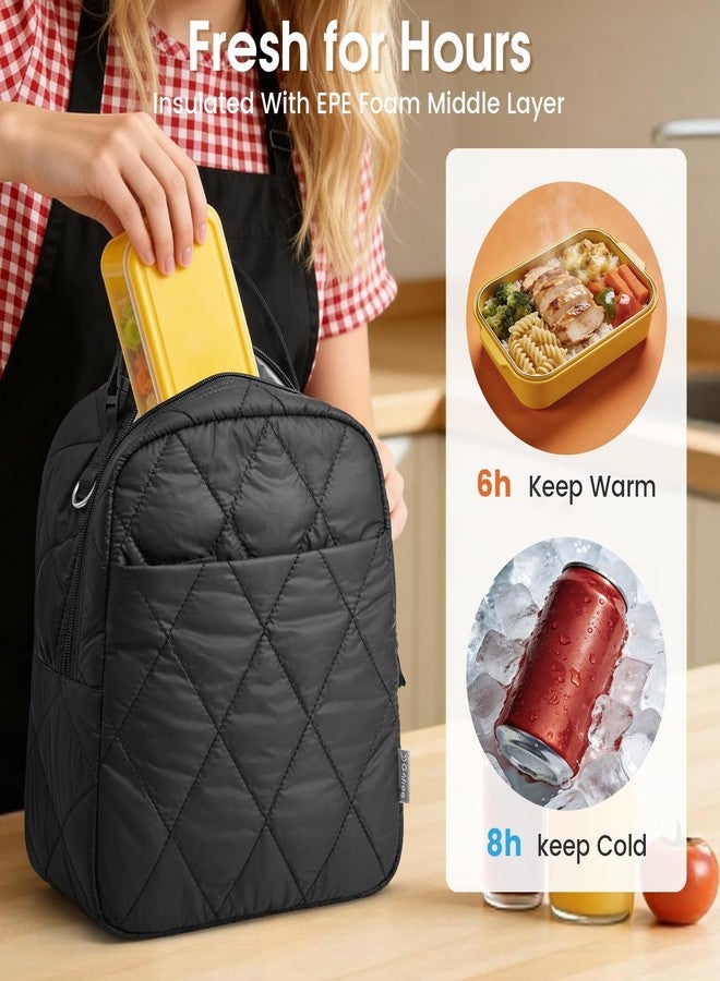 G4Free Large Insulated Lunch Bag, Leakproof Quilted Lunch Box Women Men, Reusable Puffer Lunch Bag For Work Picnic Travel, Black - Image 4