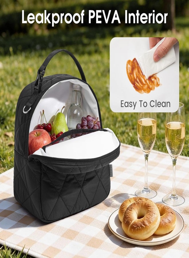 G4Free Large Insulated Lunch Bag, Leakproof Quilted Lunch Box Women Men, Reusable Puffer Lunch Bag For Work Picnic Travel, Black - Image 5
