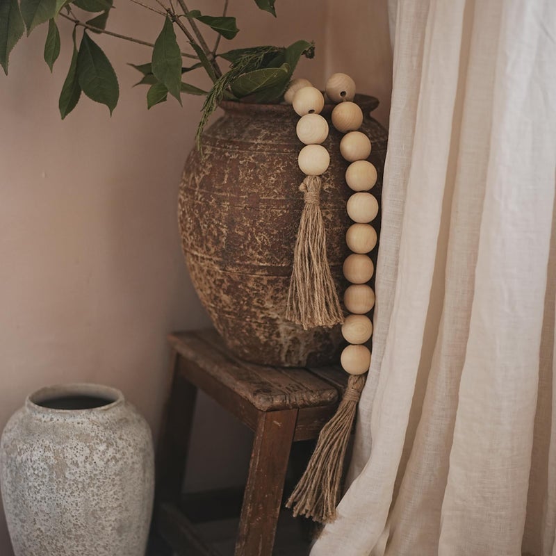 RUIRUICO Extra Large Wood Bead Garland with 1.6"" Diameter Wood Beads  Wooden Beads Garland with Tassels  Decorative Beads Home Decor  Farmhouse Beads Decor (Nature Beige  41 Inches) - Image 4