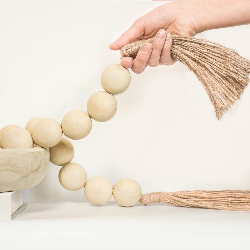 RUIRUICO Extra Large Wood Bead Garland with 1.6"" Diameter Wood Beads  Wooden Beads Garland with Tassels  Decorative Beads Home Decor  Farmhouse Beads Decor (Nature Beige  41 Inches) - Image 1