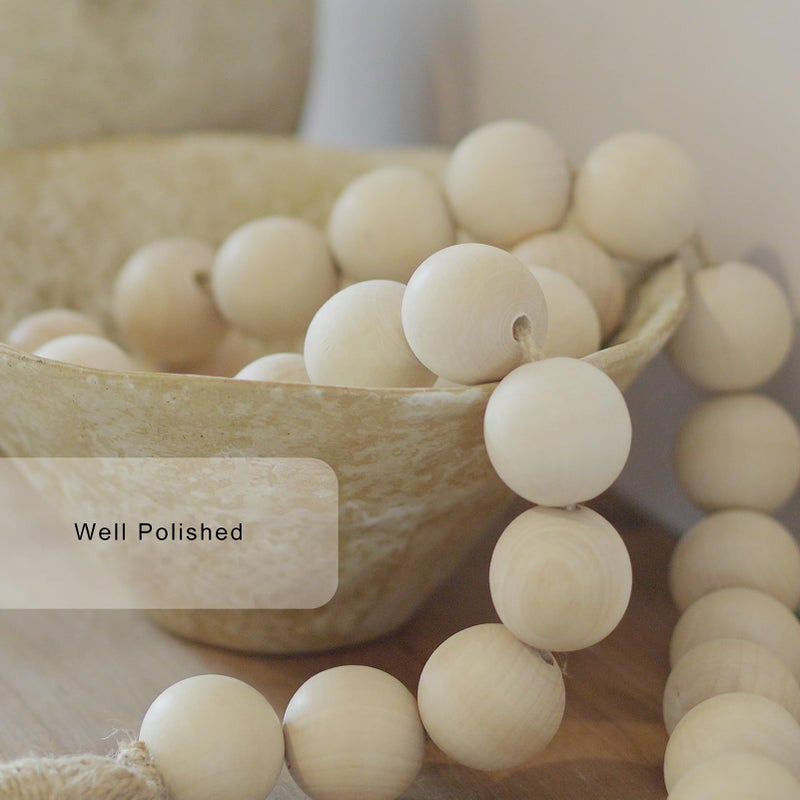 RUIRUICO Extra Large Wood Bead Garland with 1.6"" Diameter Wood Beads  Wooden Beads Garland with Tassels  Decorative Beads Home Decor  Farmhouse Beads Decor (Nature Beige  41 Inches) - Image 3
