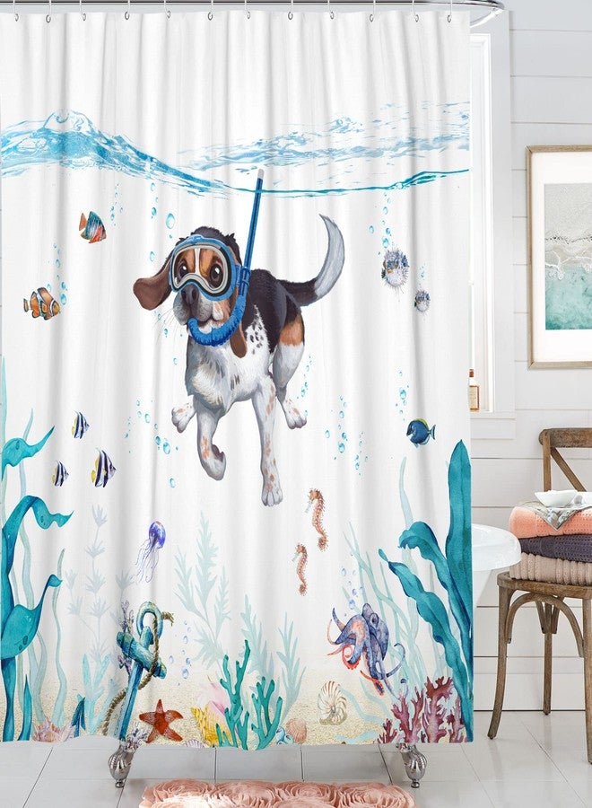Lifeella Funny Dog Shower Curtain Teal Blue Sea Ocean Waterproof Fabric Shower Curtains for Bathroom with Animal Octopus Starfish Turtle Anchor Fish Nautical Bathroom Curtain (Dog) - Image 2