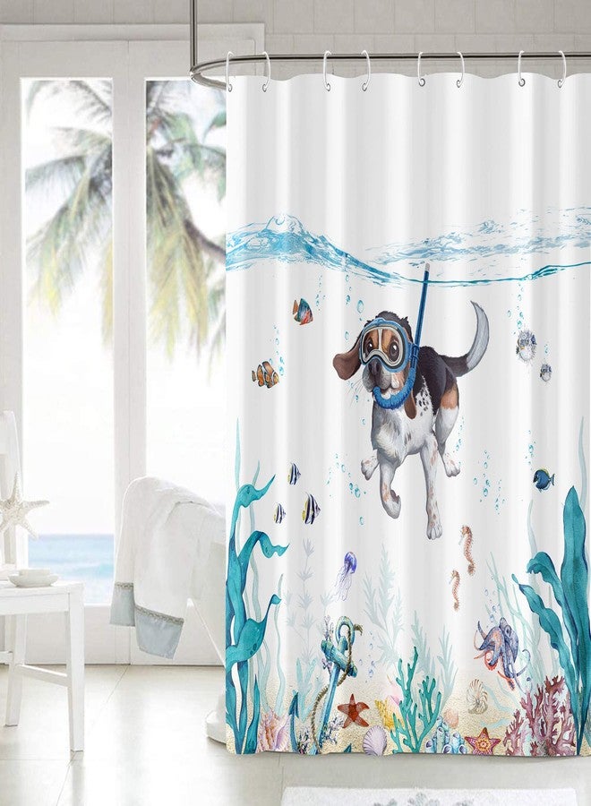 Lifeella Funny Dog Shower Curtain Teal Blue Sea Ocean Waterproof Fabric Shower Curtains for Bathroom with Animal Octopus Starfish Turtle Anchor Fish Nautical Bathroom Curtain (Dog) - Image 4