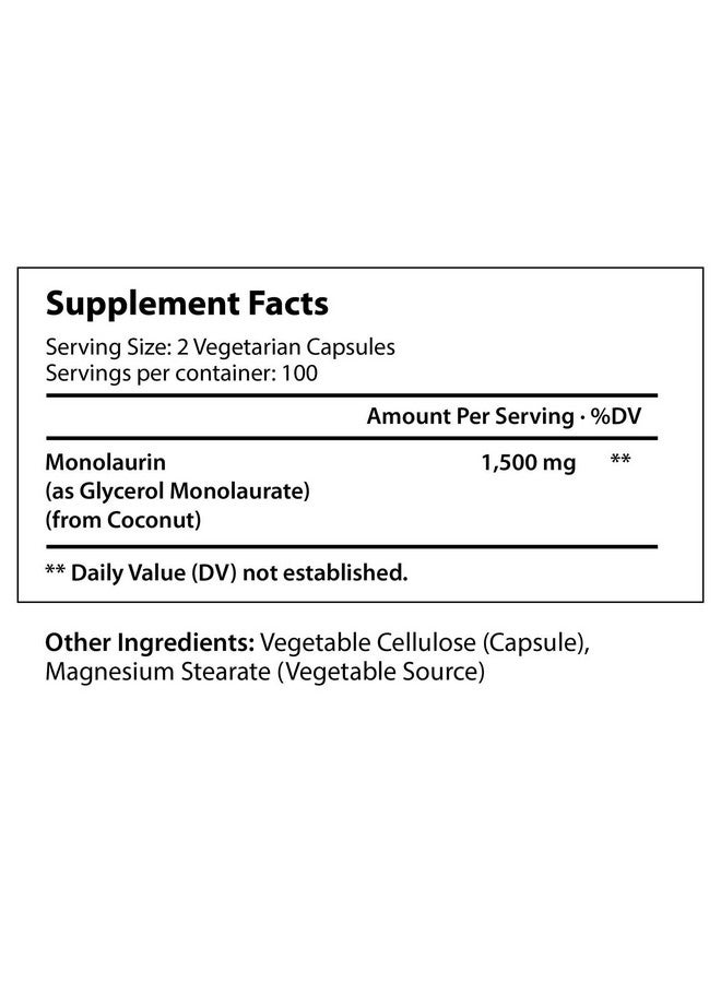 LongLifeNutri Monolaurin Supplement 1500Mg 200 Vegetarian Capsules ; Extra Strength Pure Glycerol And Lauric Acid From Raw Coconut ; Immune System And Natural Digestion Support ; Nongmo Gluten Free Powder Pill - Image 3