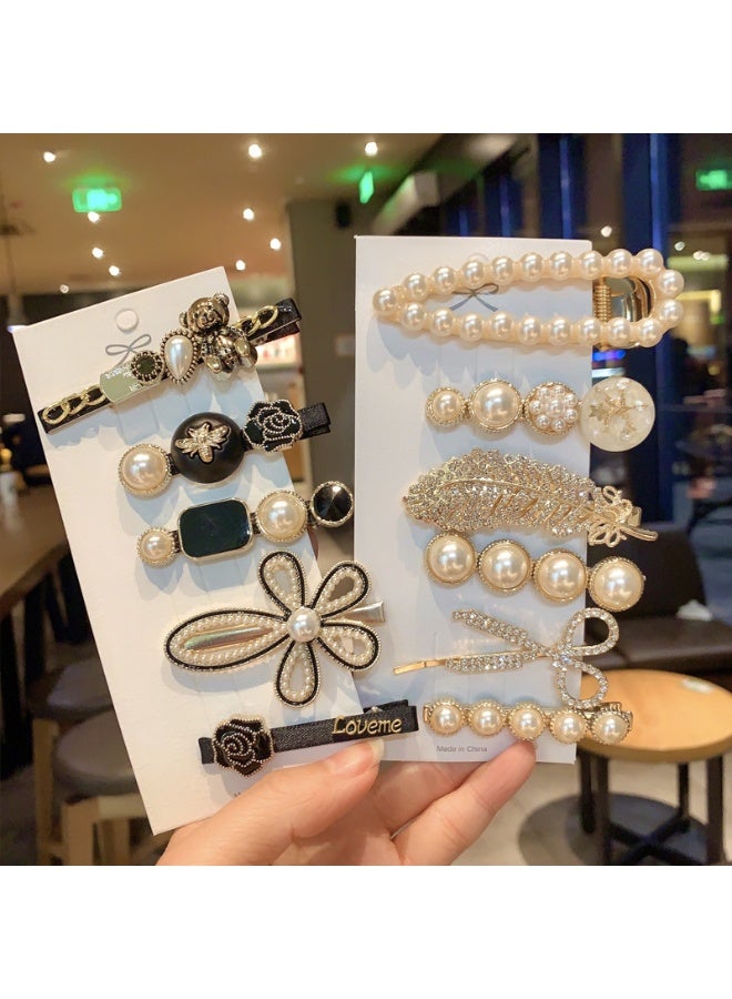11PCS Luxury Retro Hair Clip Set | Pearl and Rhinestone Chanel Style, Exuding Sophistication - Image 1