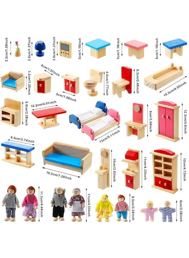 Sumind Wooden Dollhouse Furniture Doll House Furnishings with 8 Pieces Winning Doll Family Set, Dollhouse Accessories for Boys Girls Miniature Dollhouse, Family Figures Imaginative Play Toy (Classic Style) - Image 2
