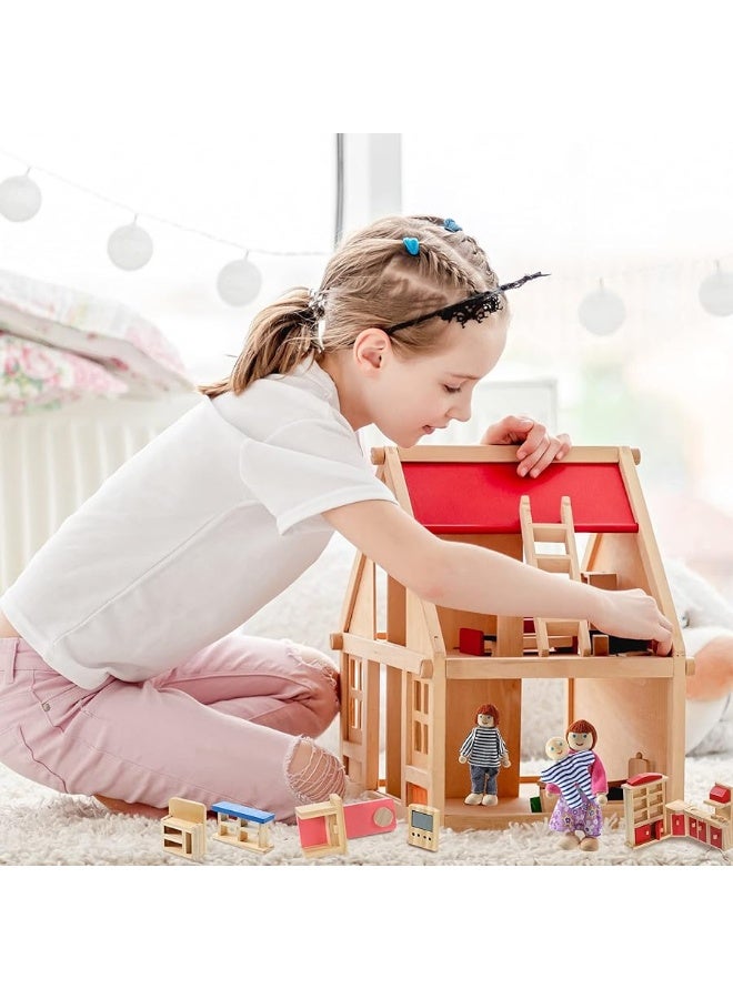 Sumind Wooden Dollhouse Furniture Doll House Furnishings with 8 Pieces Winning Doll Family Set, Dollhouse Accessories for Boys Girls Miniature Dollhouse, Family Figures Imaginative Play Toy (Classic Style) - Image 1