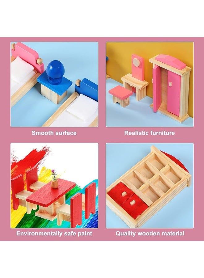 Sumind Wooden Dollhouse Furniture Doll House Furnishings with 8 Pieces Winning Doll Family Set, Dollhouse Accessories for Boys Girls Miniature Dollhouse, Family Figures Imaginative Play Toy (Classic Style) - Image 4