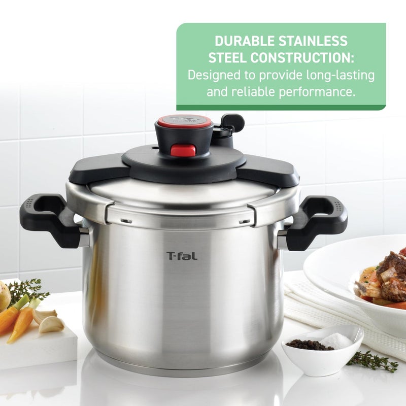 T-fal Clipso Stainless Steel Pressure Cooker 6.3 Quart, Induction , Secure locking System, One Hand System, Recipe Book Included, Cookware, Pots and Pans, Kitchen, Dishwasher Safe, Silver - Image 5