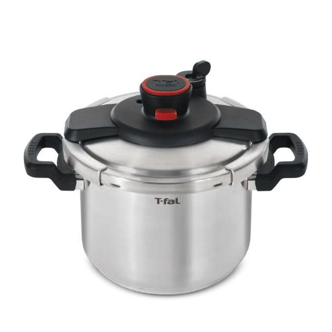 T-fal Clipso Stainless Steel Pressure Cooker 6.3 Quart, Induction , Secure locking System, One Hand System, Recipe Book Included, Cookware, Pots and Pans, Kitchen, Dishwasher Safe, Silver - Image 1