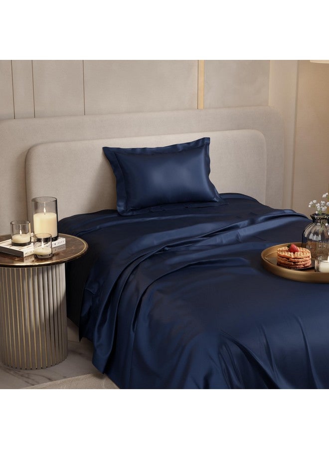 Stoa Paris Single Bedsheet with 1 Pillow Cover, 300TC Satin Premium Bedding Set, Home Decor, Wedding Gift for Couples, Housewarming, Anniversary, Date Night - Mystique Blue - Image 4