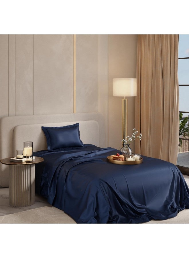 Stoa Paris Single Bedsheet with 1 Pillow Cover, 300TC Satin Premium Bedding Set, Home Decor, Wedding Gift for Couples, Housewarming, Anniversary, Date Night - Mystique Blue - Image 1