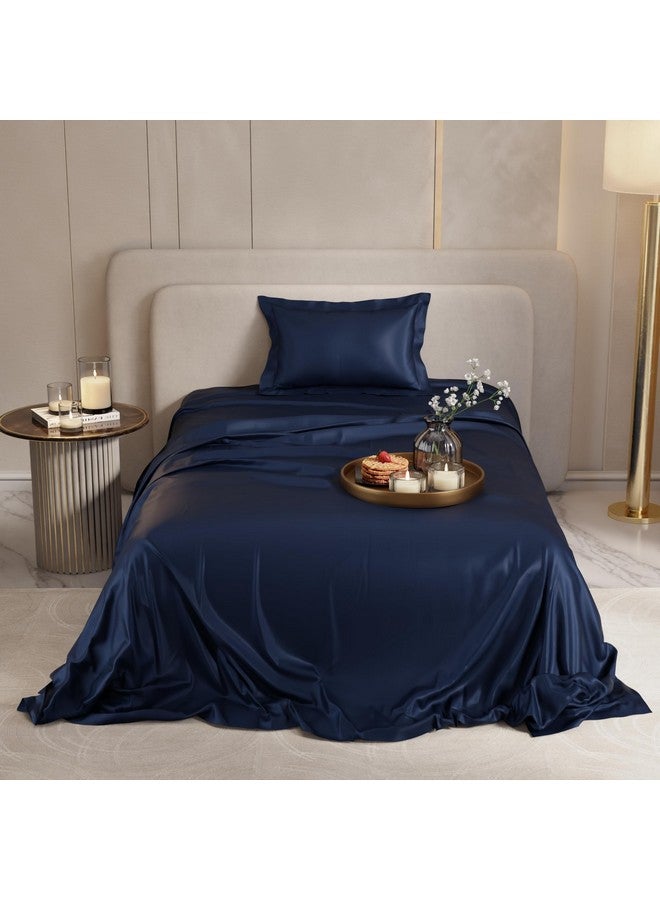 Stoa Paris Single Bedsheet with 1 Pillow Cover, 300TC Satin Premium Bedding Set, Home Decor, Wedding Gift for Couples, Housewarming, Anniversary, Date Night - Mystique Blue - Image 3