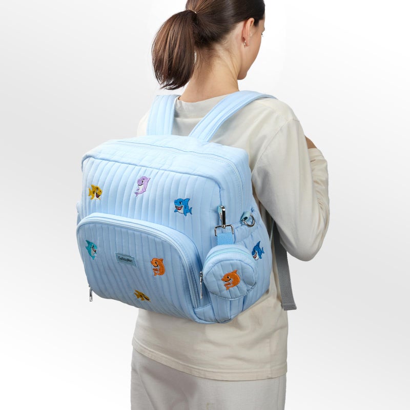 GOBABYMART Diaper Bag Backpack with Changing Pad - Travel Baby Bag, Insulated Bottle Pockets, Stroller Straps (Medium - Blue Sharks) - Image 2